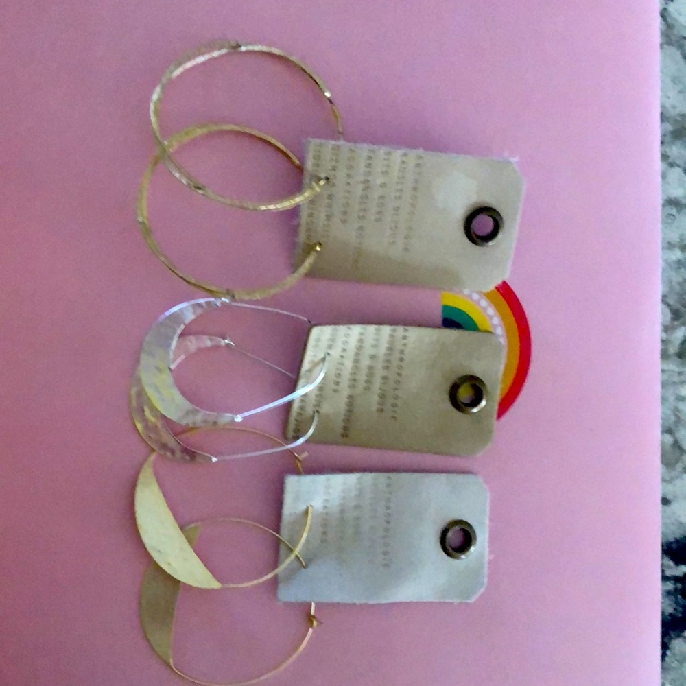 3 pairs BRAND NEW Anthropologie earrings, 2 gold and 1 silver.